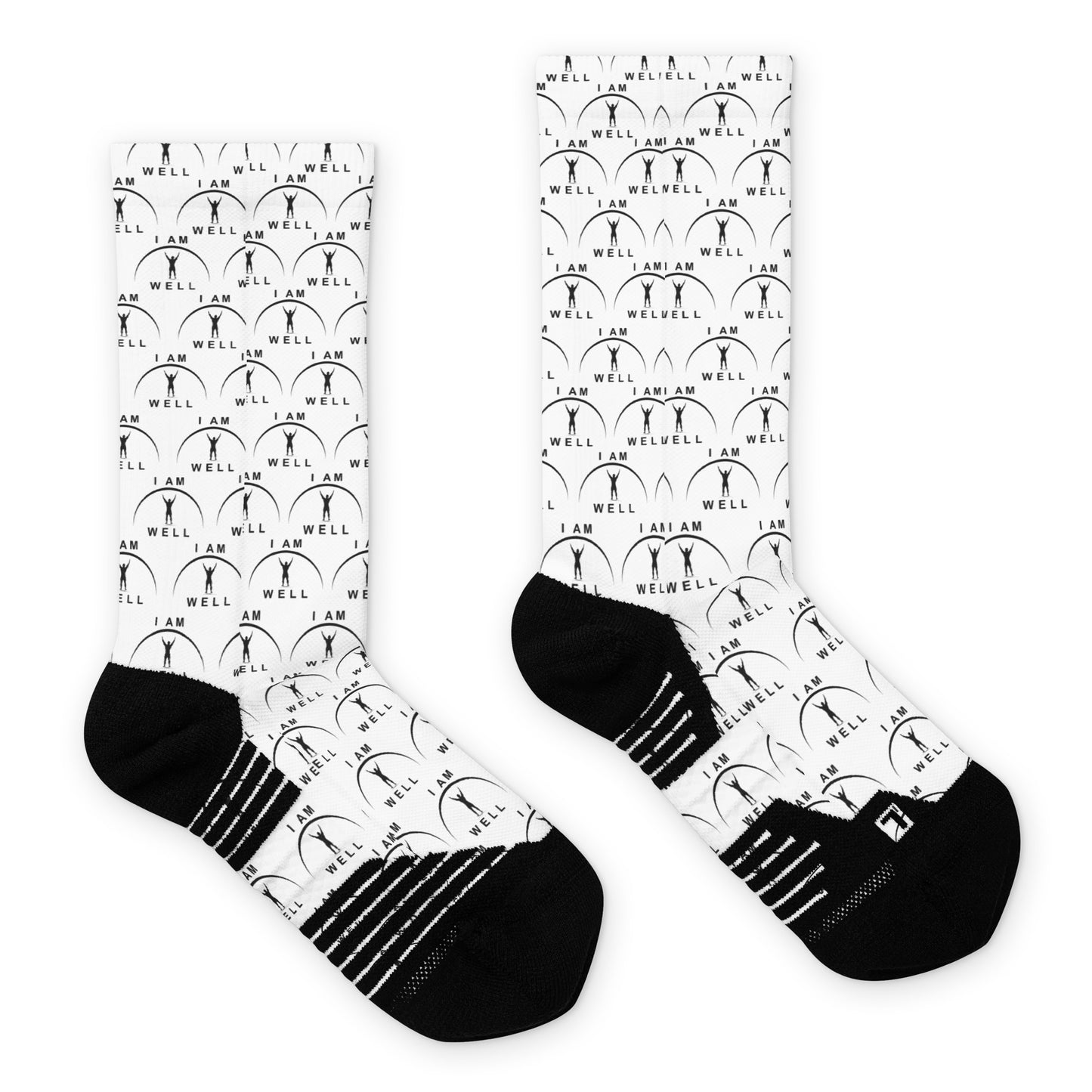 I AM WELL Men's Athletic Crew Socks - White w/ Black Logo Tile