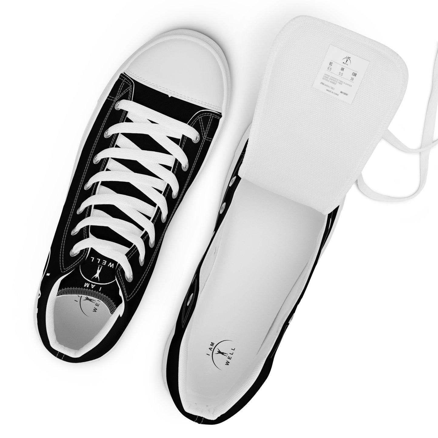 I AM WELL Men’s High Top Canvas Shoes - White and Black w/ White Logo