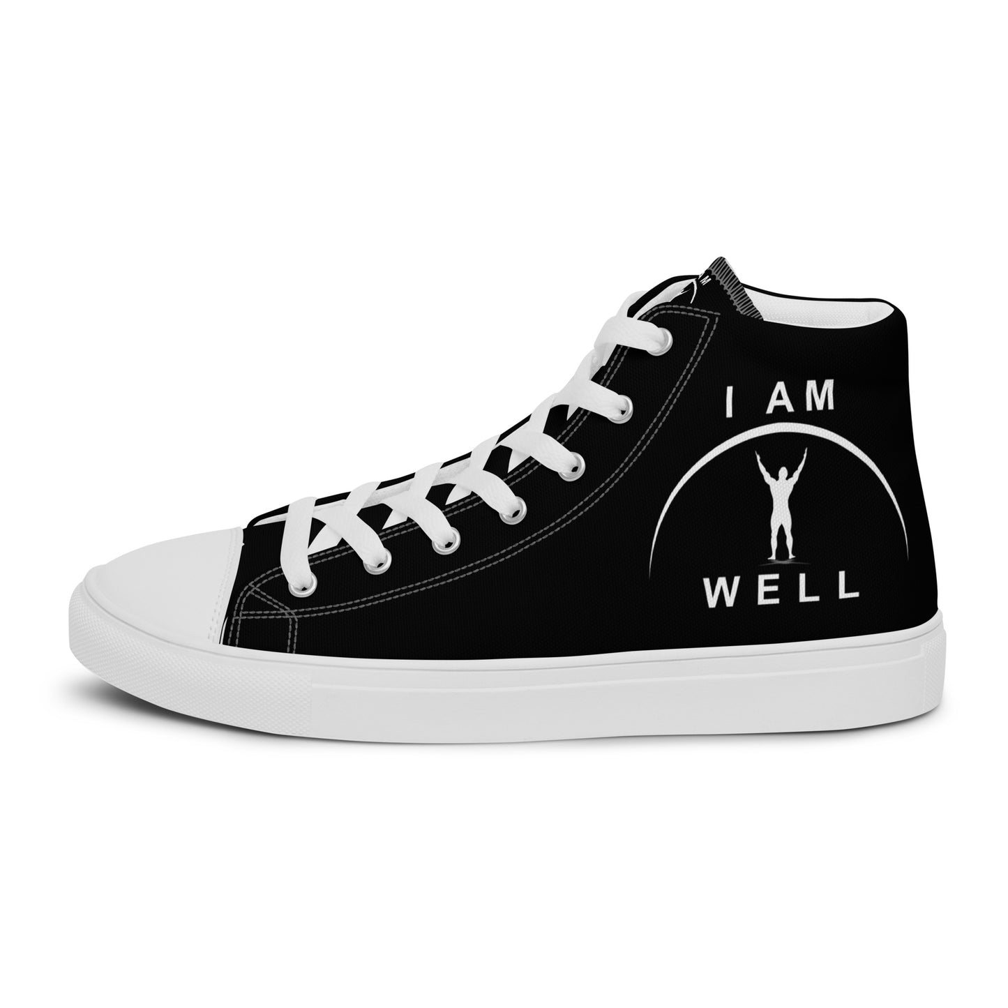 I AM WELL Men’s High Top Canvas Shoes - White and Black w/ White Logo