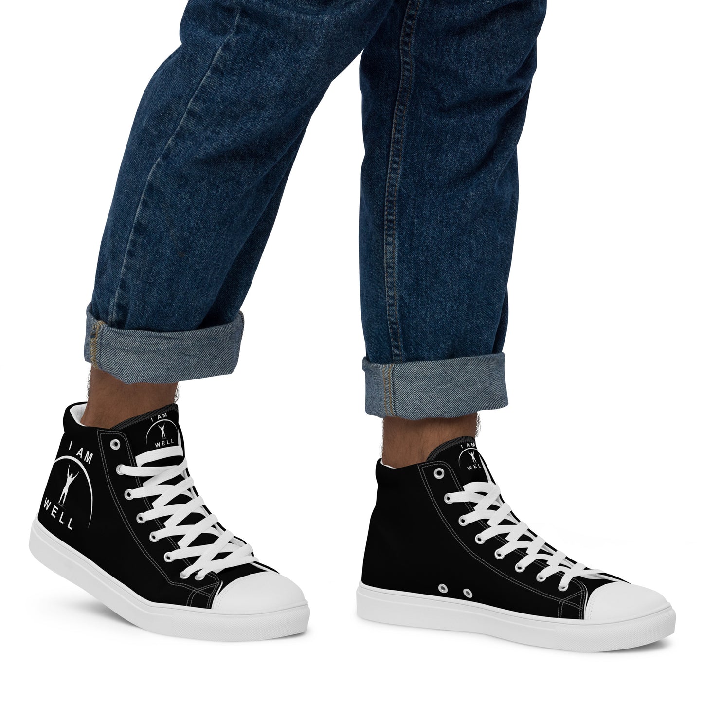 I AM WELL Men’s High Top Canvas Shoes - White and Black w/ White Logo