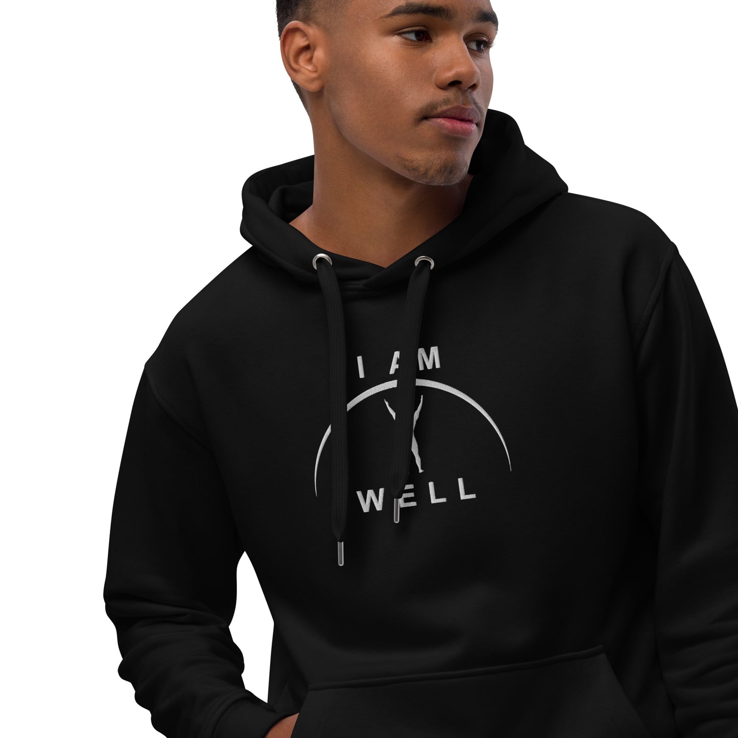 I AM WELL Men's Premium Eco Hoodie - Black w/ White Embroidered Logo