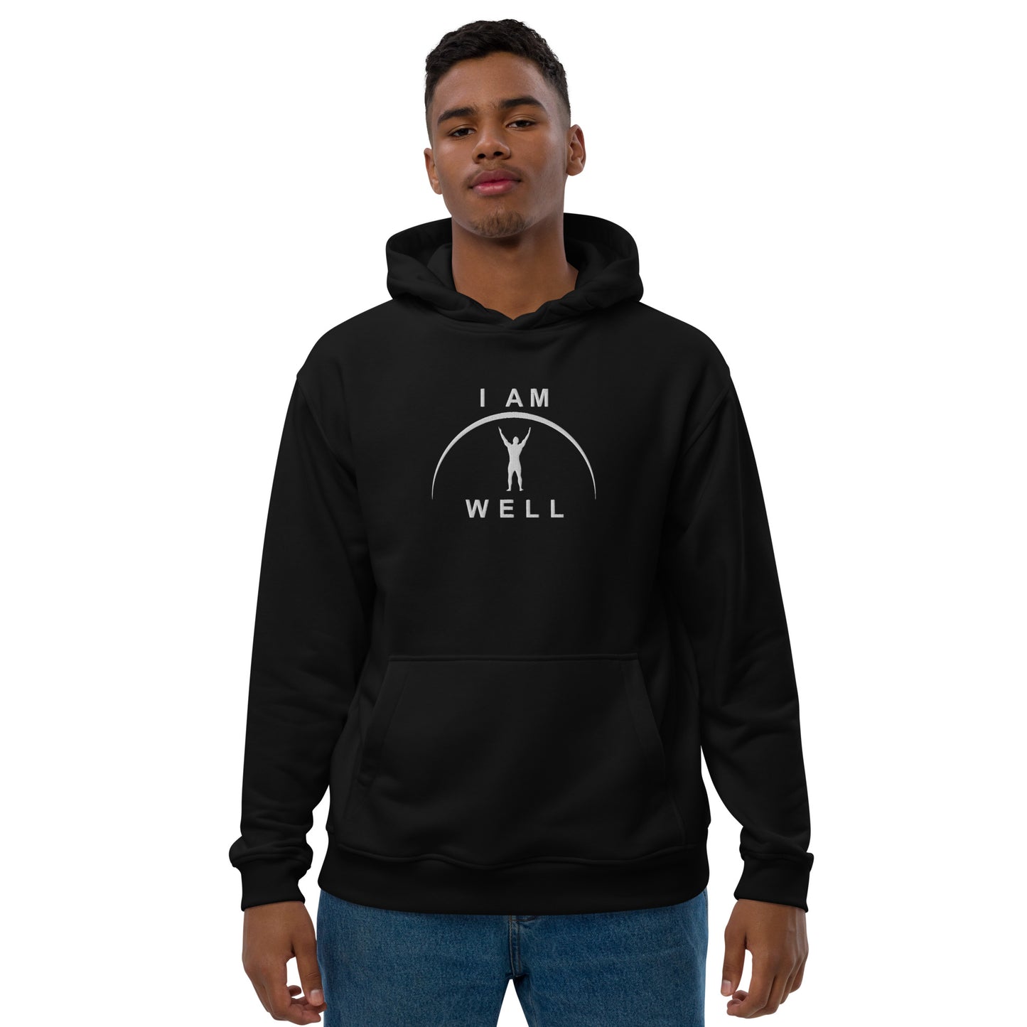 I AM WELL Men's Premium Eco Hoodie - Black w/ White Embroidered Logo