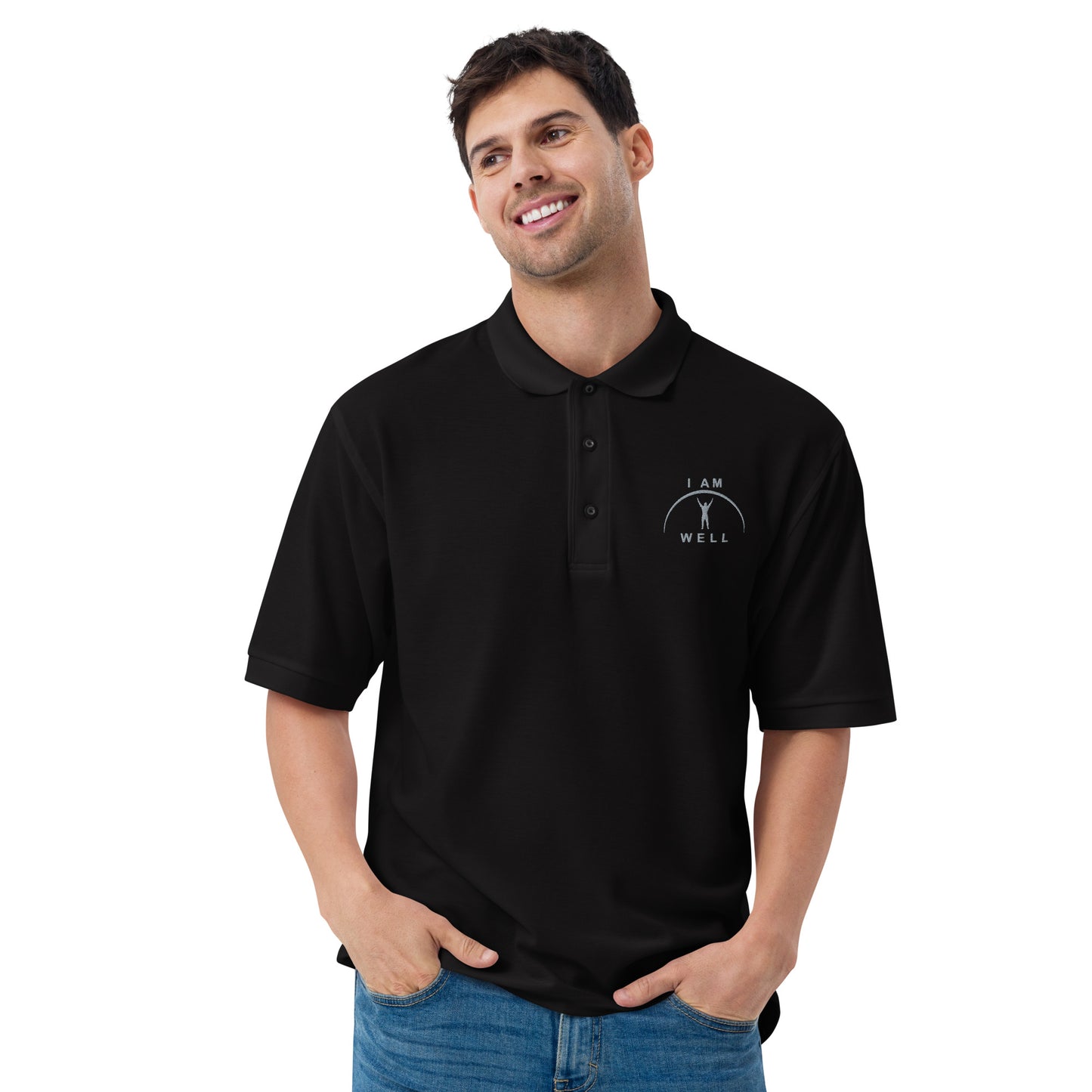 I AM WELL Men's Polos Grey Embroidered Logo (multiple color options)