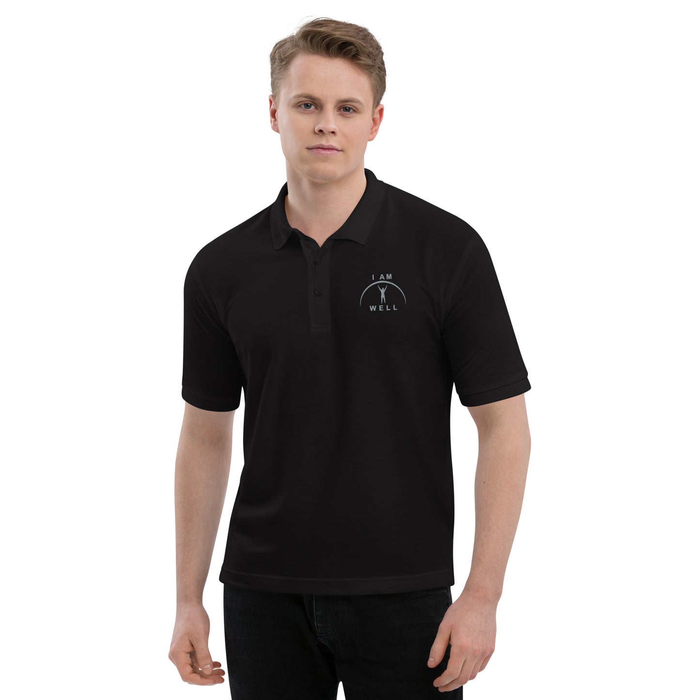 I AM WELL Men's Polos Grey Embroidered Logo (multiple color options)