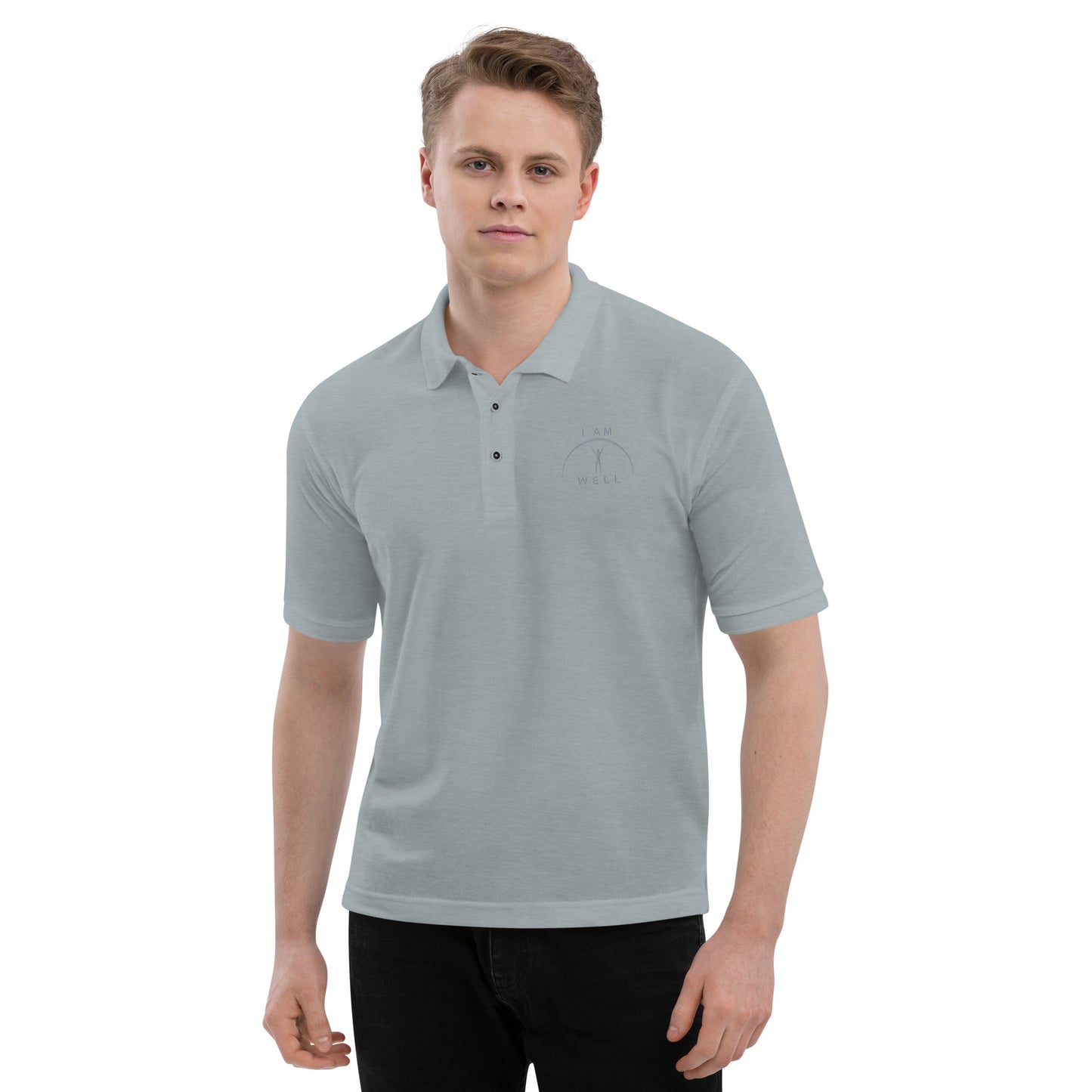 I AM WELL Men's Polos Grey Embroidered Logo (multiple color options)