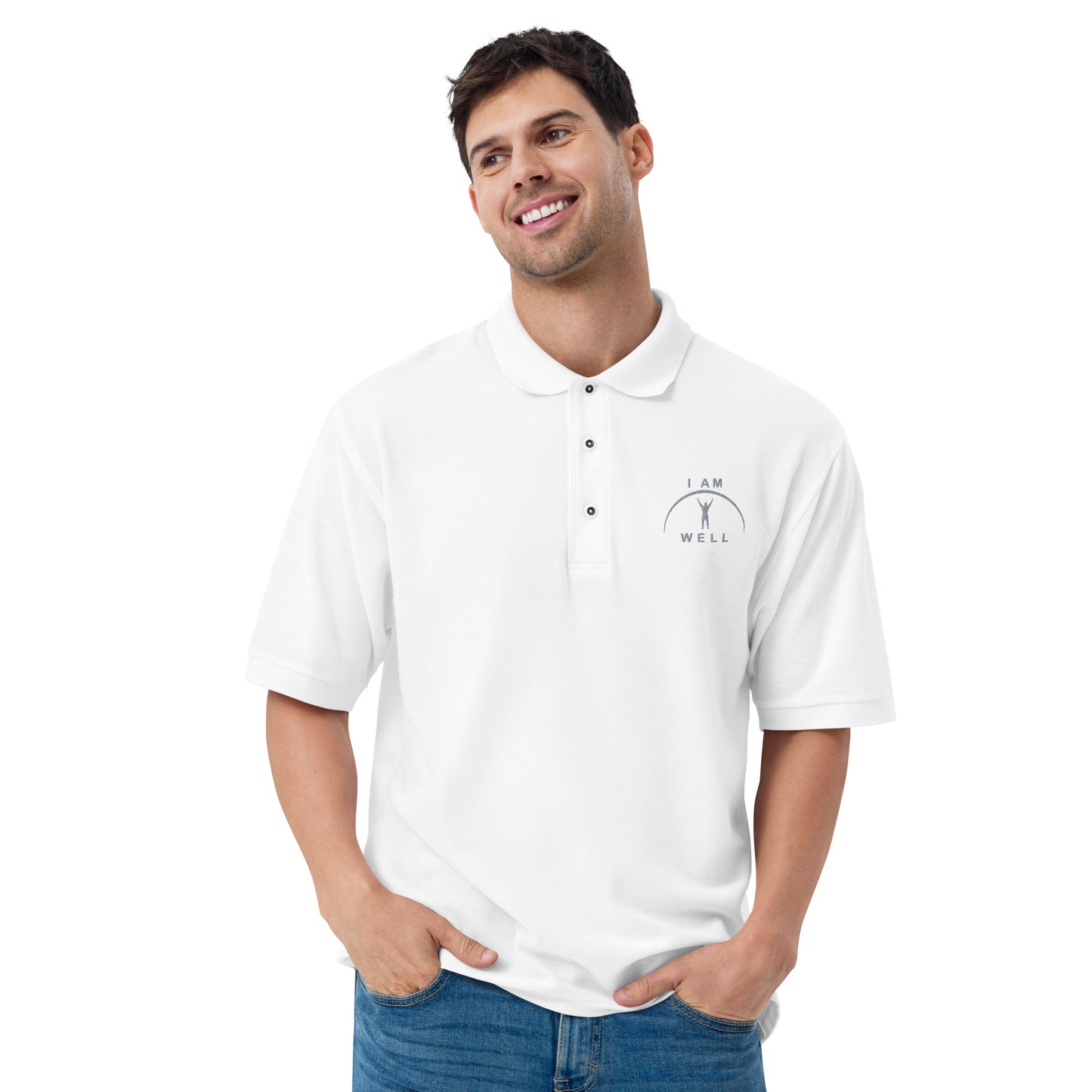 I AM WELL Men's Polos Grey Embroidered Logo (multiple color options)