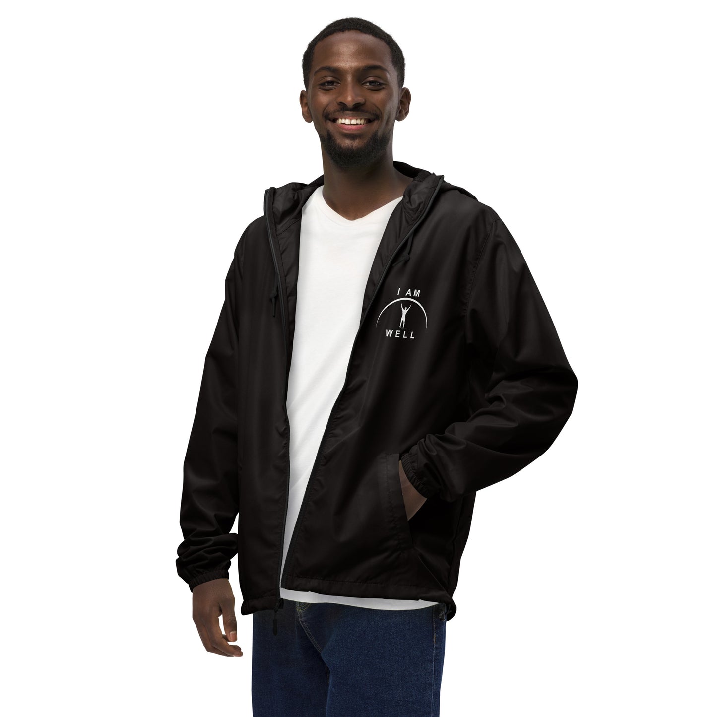 I AM WELL Men's Lightweight Zip Up Windbreaker - White Logo (multiple color options)