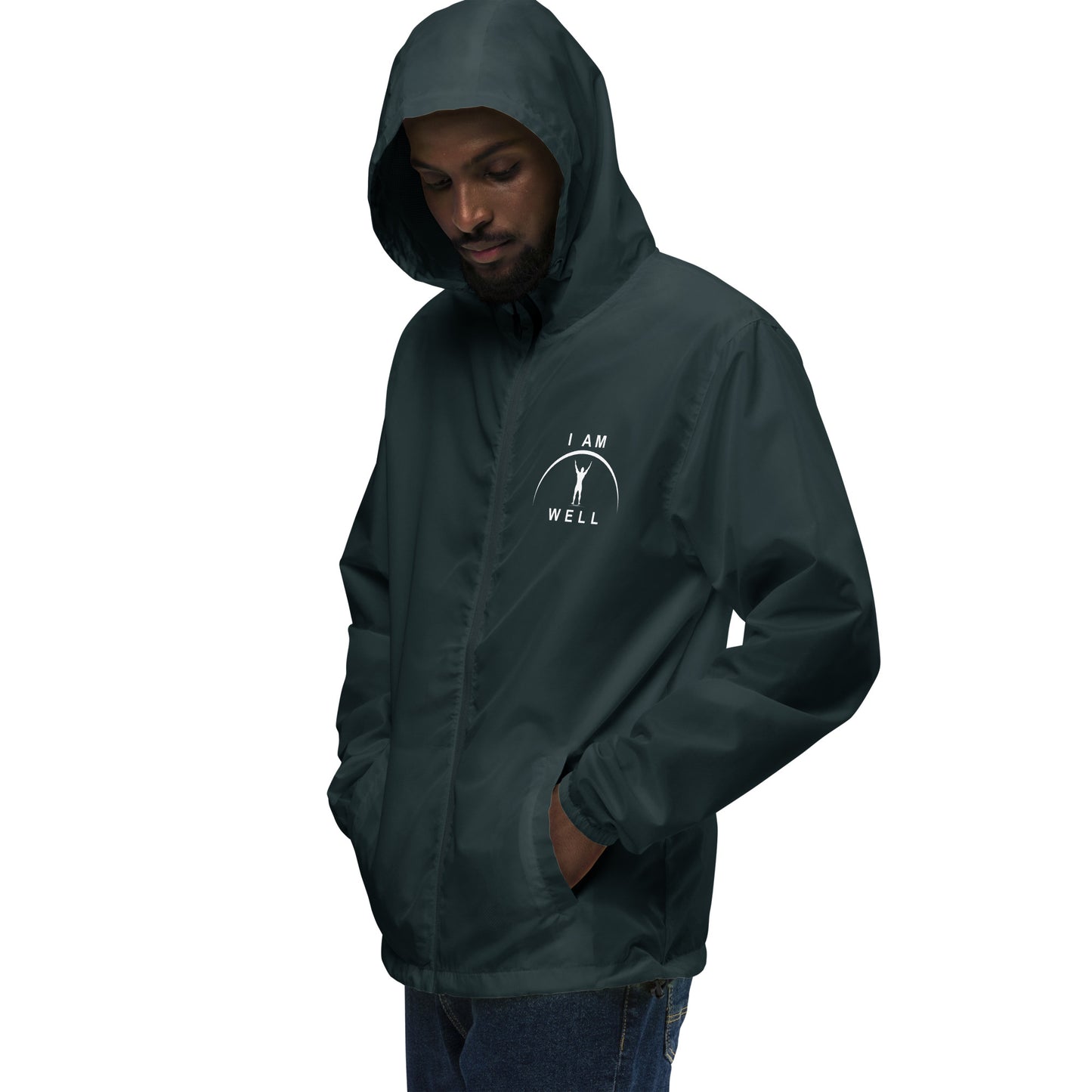 I AM WELL Men's Lightweight Zip Up Windbreaker - White Logo (multiple color options)